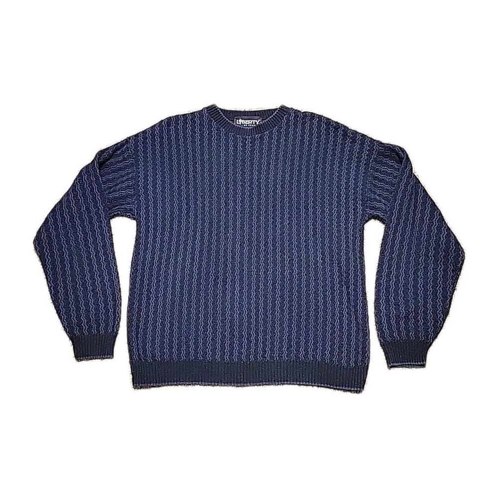 Vintage Liberty Sweater Mens Sz L Zig Zag Knit Blue Grandpa USA Made